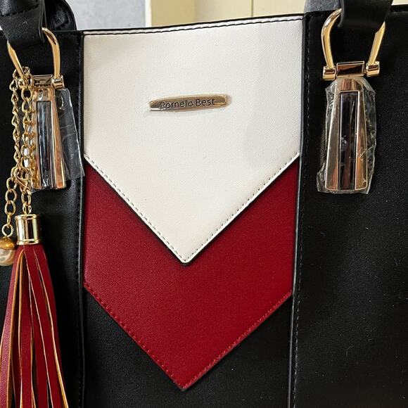 NEW Pomelo Black Red Colorblock Chevron Multi Crossbody Tote Bag … NWT - Picture 4 of 13